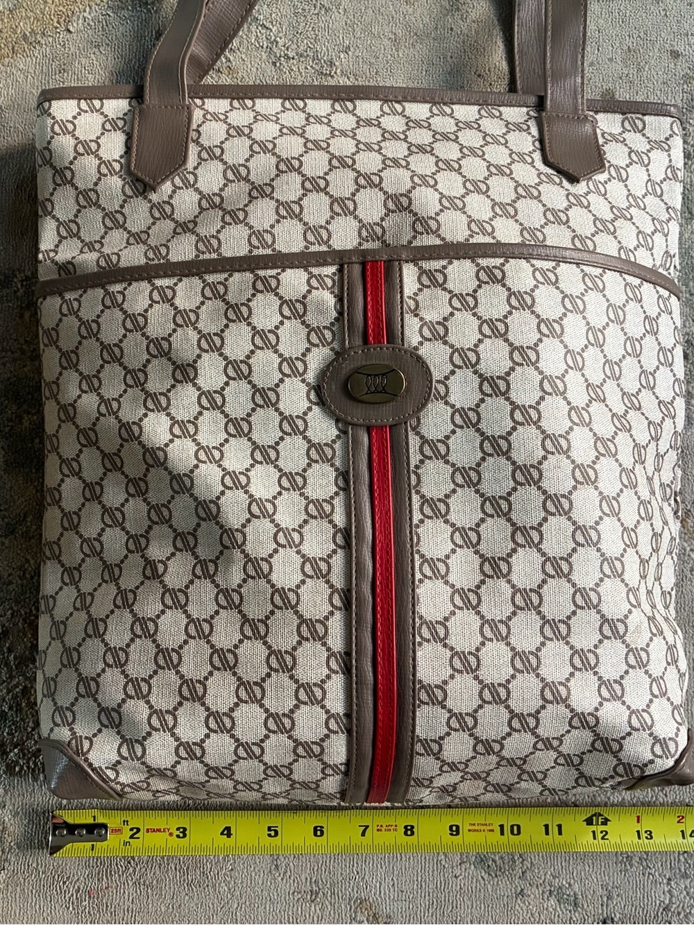 Cream Monogram Patterned Tote Bag